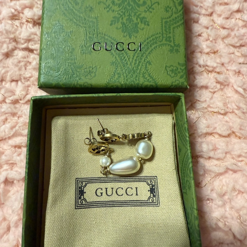Gucci Gold and Cream Baroque Earrings